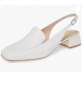 YDN White Square Toe Block Low Heels Slingback Formal Loafer Dressy Pump